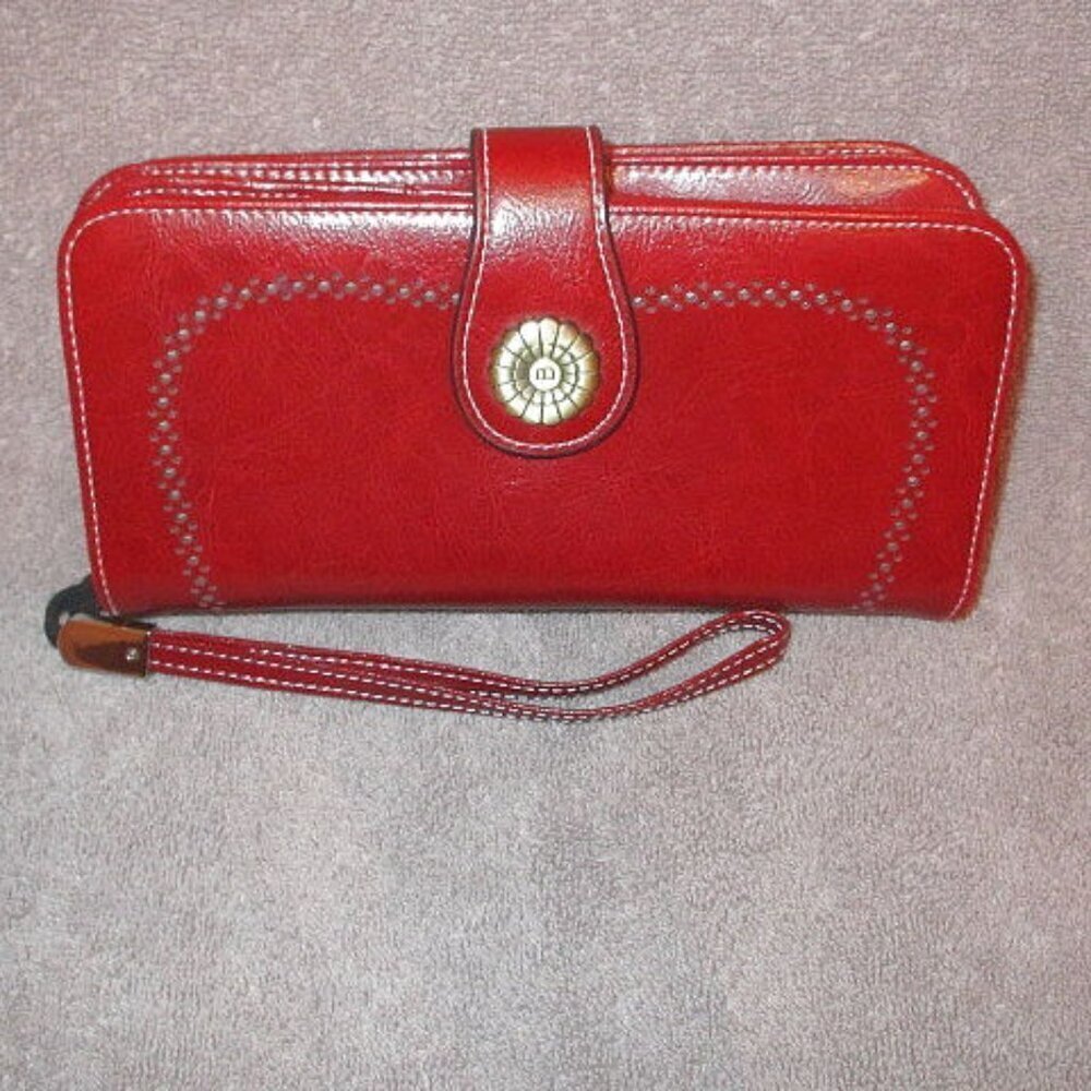 Bostanten Red Leather Wallet RFID Blocking Lomy Travel Wristlet Credit Card NEW